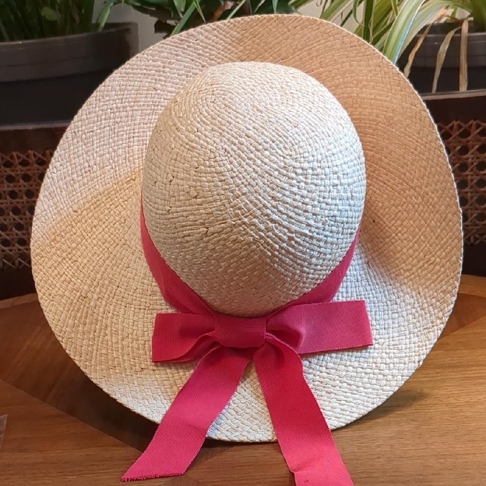 Straw Sun Hat with Red Ribbon